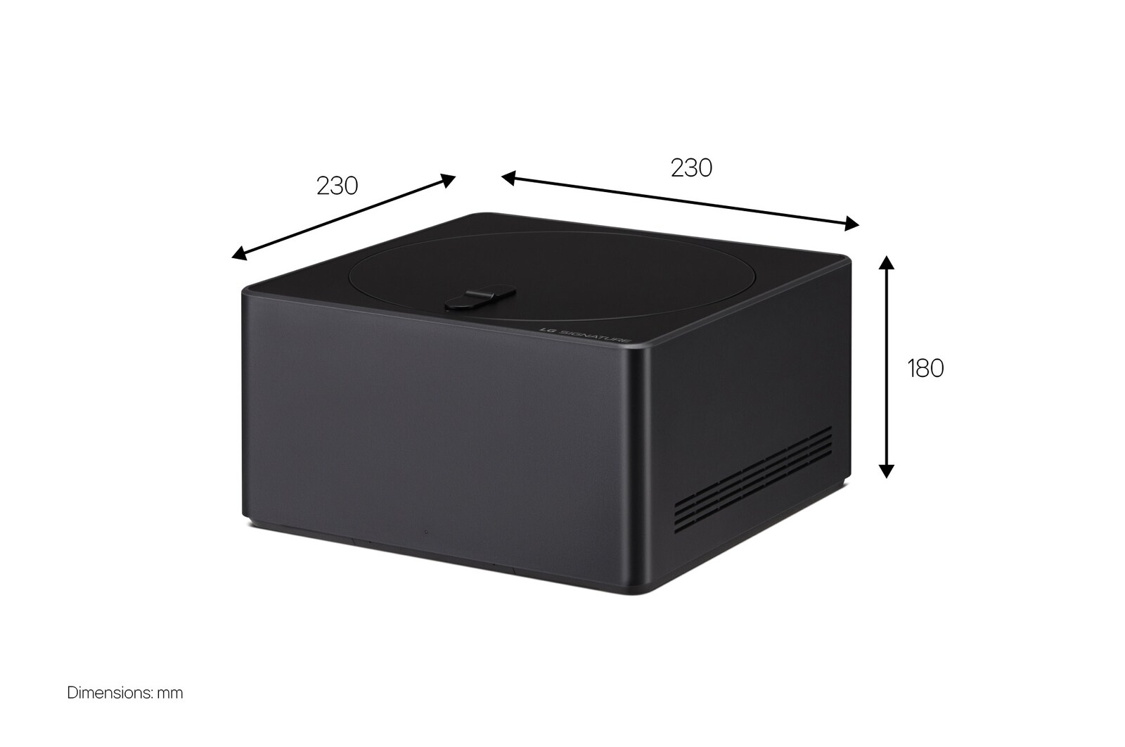 顯示著尺寸的 Zero Connect Box 小角度向左傾斜視圖。