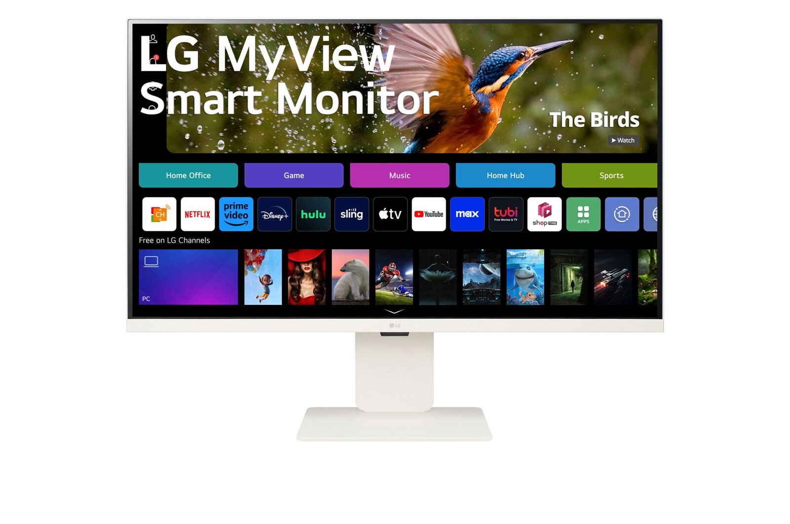 LG MyView 智能顯示器 32SR83U-W 的前視圖，配備網絡攝影機