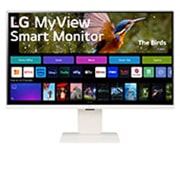 LG MyView 智能顯示器 32SR83U-W 的前視圖，配備網絡攝影機