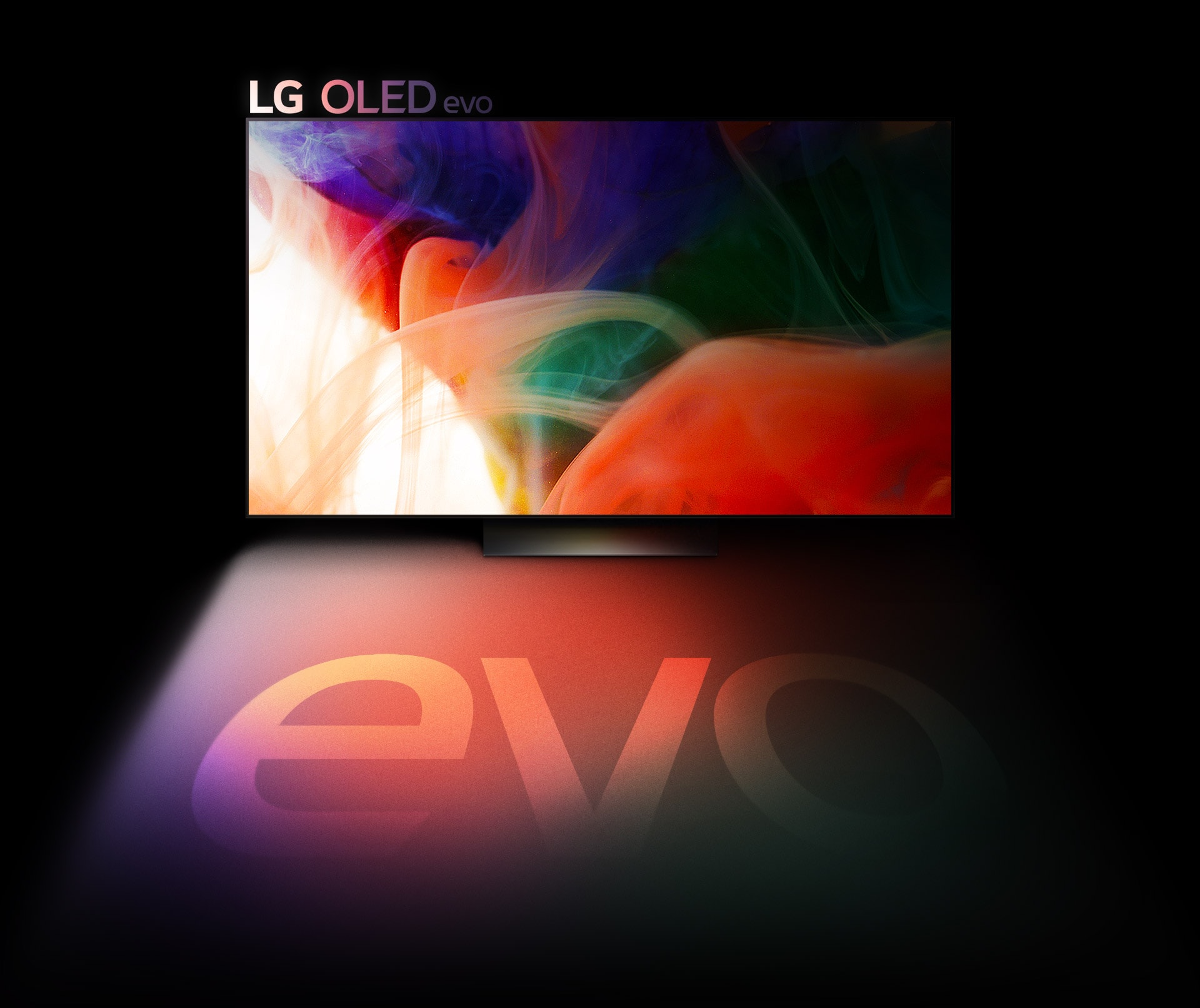 LG OLED evo 電視上顯示色彩繽紛的抽象影像