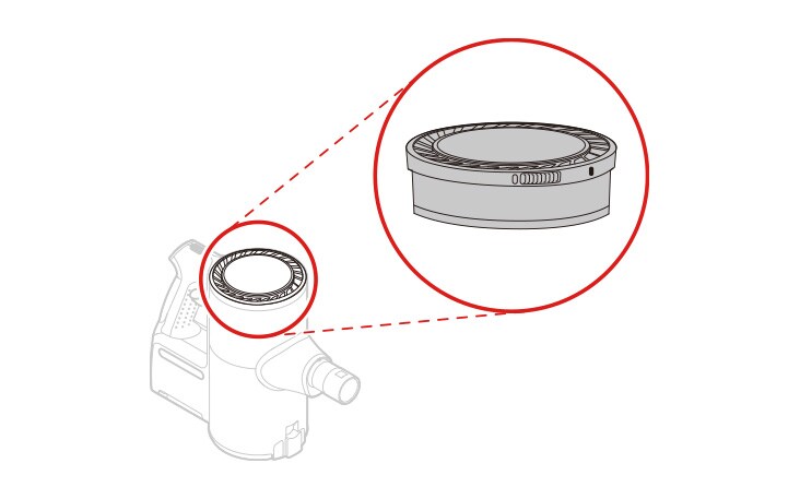 The exhaust filter is located on the top of the body