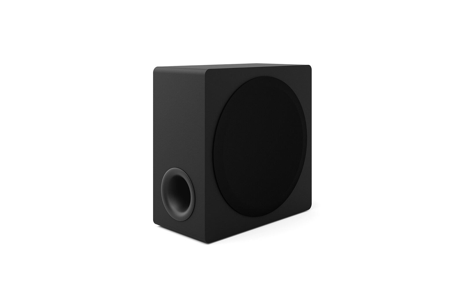 Angled view of subwoofer of LG Soundbar S95TR