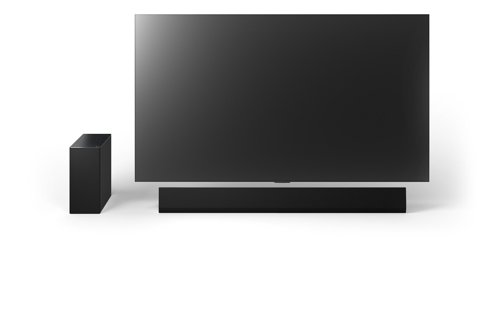 Front view of 77inch LG OLED G4, LG Soundbar SG10TY, and Subwoofer