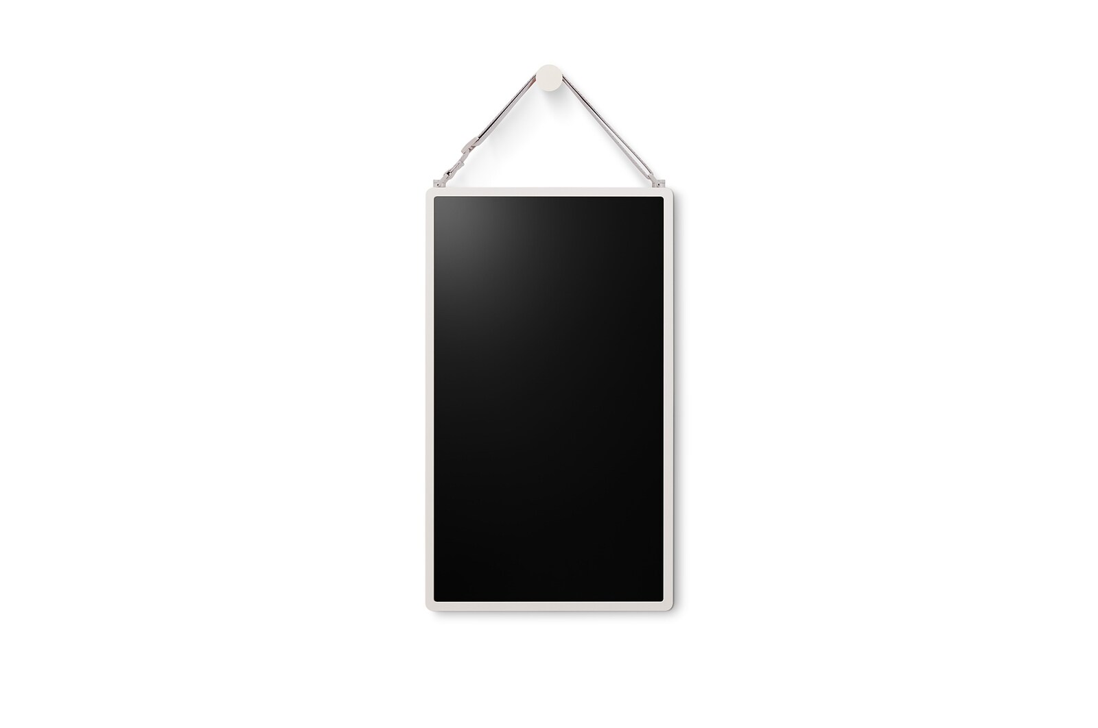 LG StanbyME 2 is hung on the wall using the wall strap.