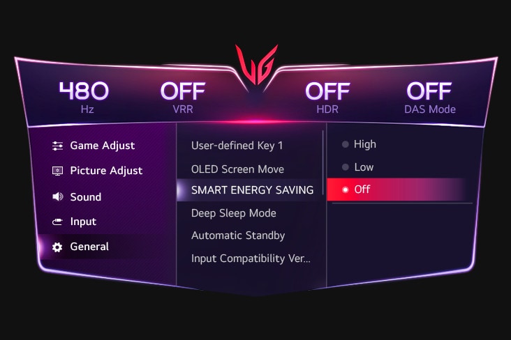 GUI setting image of SMART ENERGY SAVING.	