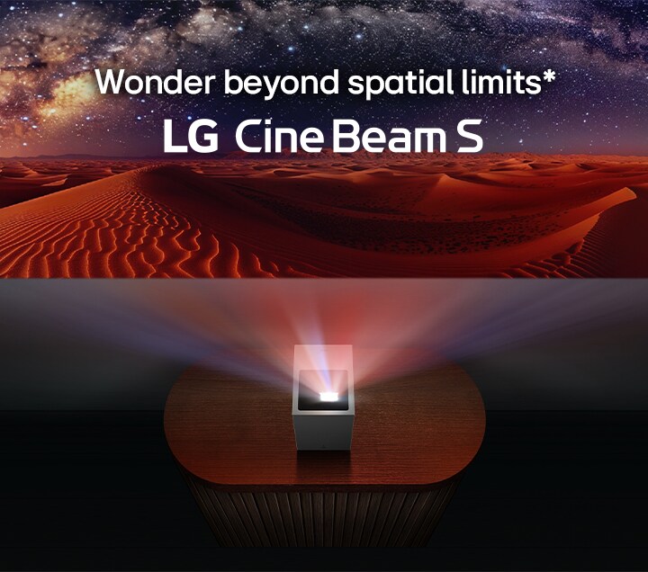 A desert image is being projected by LG CineBeam.