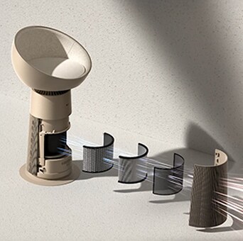 Image of the air rocket tower air purifier's pollutant filtration process	