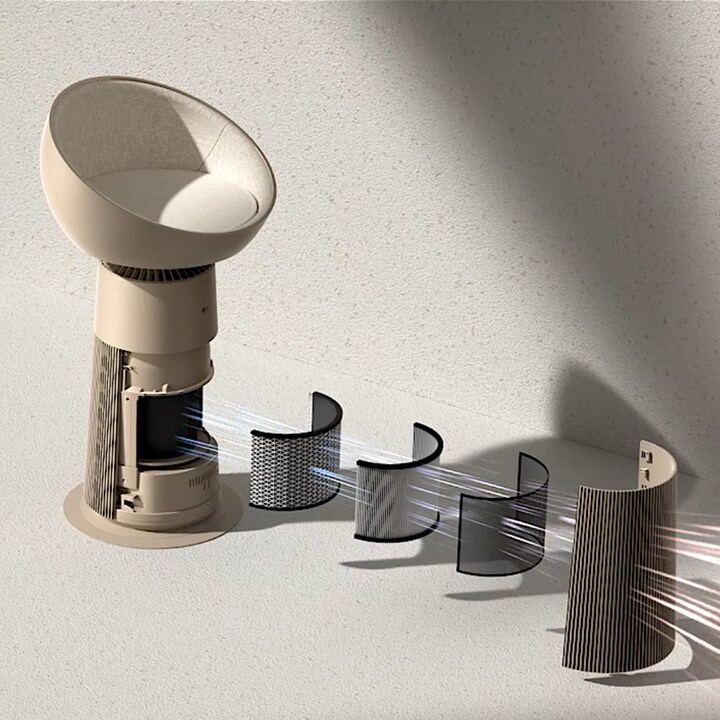 Video showing the air purifier capturing pollutants, filtering them, and releasing only clean air.	