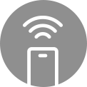 Smartphone icon with Wi-Fi signal waves emitting from the top, centered on a gray or red background.