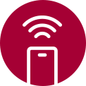 Smartphone icon with Wi-Fi signal waves emitting from the top, centered on a gray or red background.