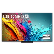 Front view of  LG QNED86 4K Smart TV with text of LG QNED, 2024, and webOS Re:New Program logo on screen