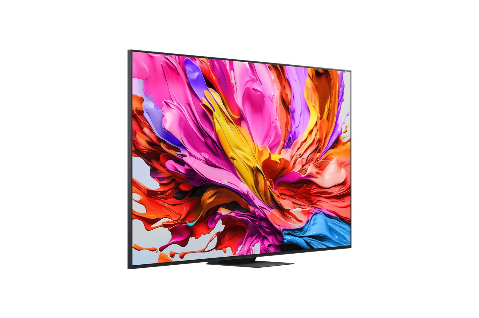 Slightly-angled right-facing side view of LG QNED evo QNED86 TV