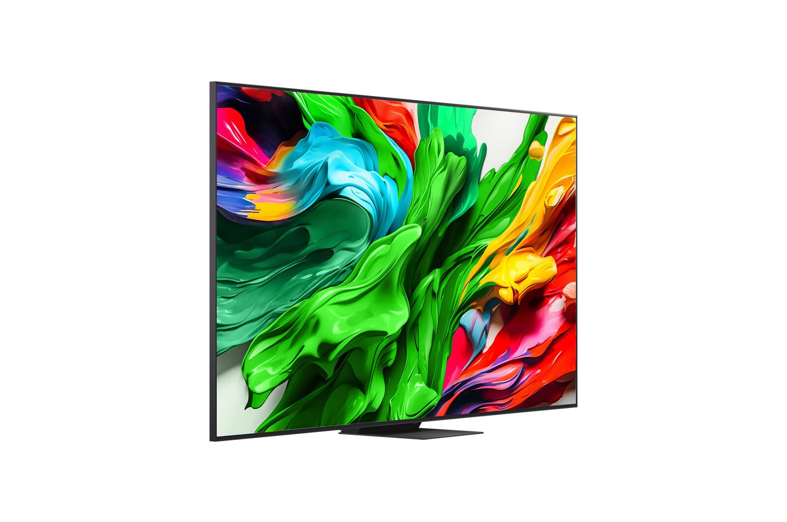 Slightly-angled right-facing side view of LG QNED evo QNED86 TV