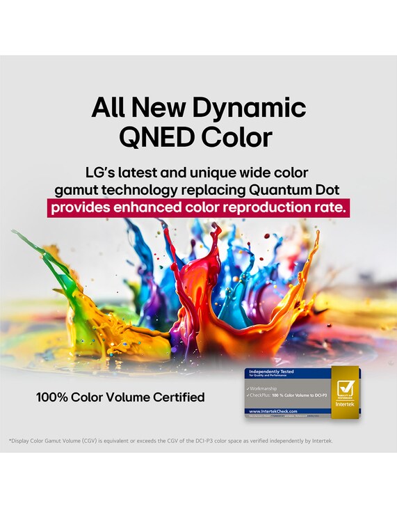 Splashes of paint burst from the floor up in diverse colors. Intertrek certification for 100% Color Volume to DCI-P3. The title talks about LG’s new and unique wide color gamut technology that allows you to see vivid color on your screen.