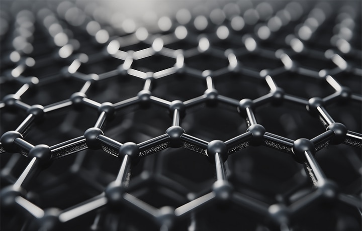 Hexagonal pattern is shown. Click to learn more about the graphene material.