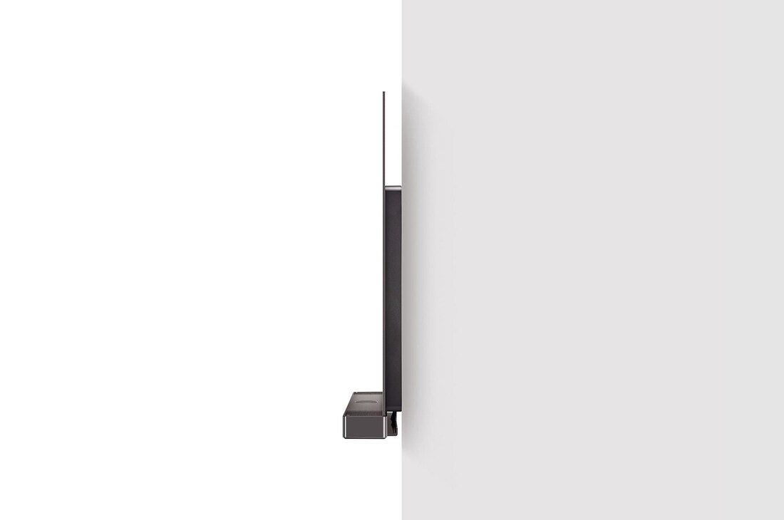 Side view of LG OLED evo TV, OLED C4 attached to the wall with the Synergy Bracket
