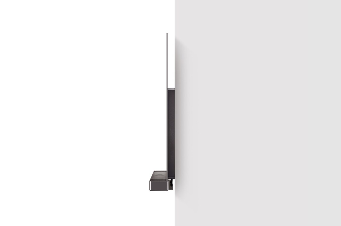 Side view of LG OLED evo TV, OLED C4 attached to the wall with the Synergy Bracket