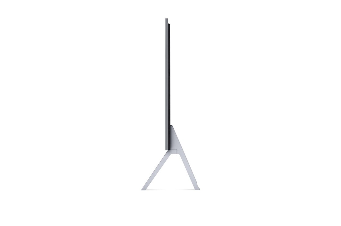 Left side view of the ultra-slim side edge of LG OLED M4 on the stand