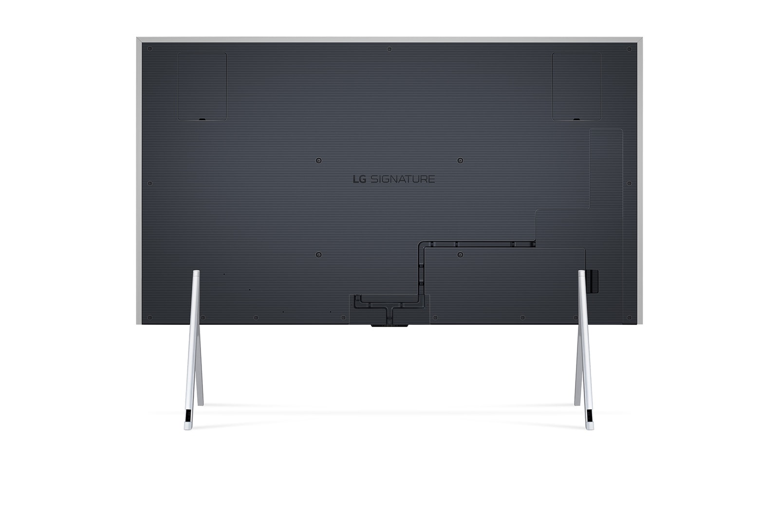 Aerial view of the ultra-slim top edge of LG OLED M4 on the stand
