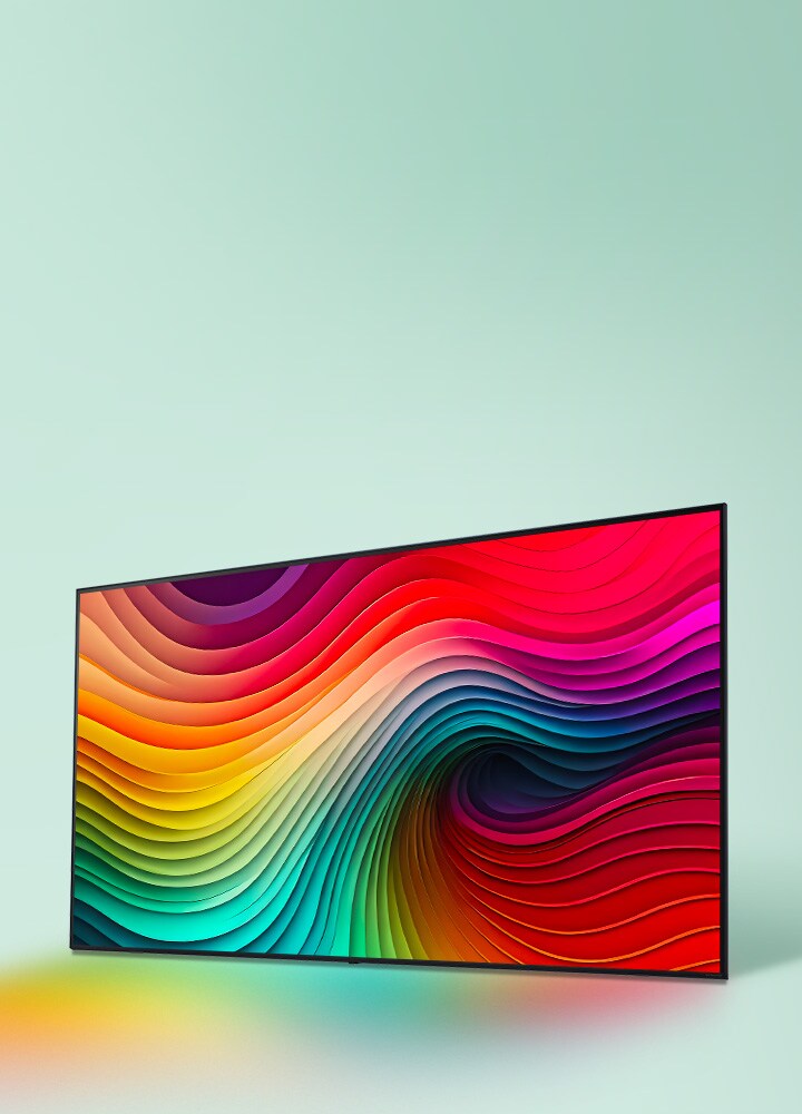 A swirling rainbow-colored textures on an LG NanoCell TV.	