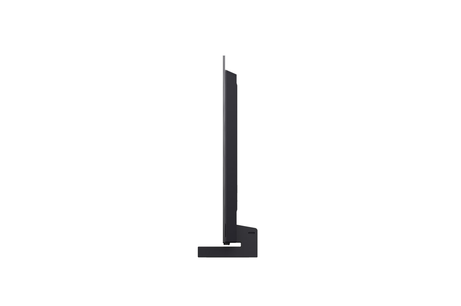 Tampilan depan dan samping Smart TV 4K LG OLED evo AI C5 yang menunjukkan dimensi panjang, lebar, tinggi, dan kedalamannya.