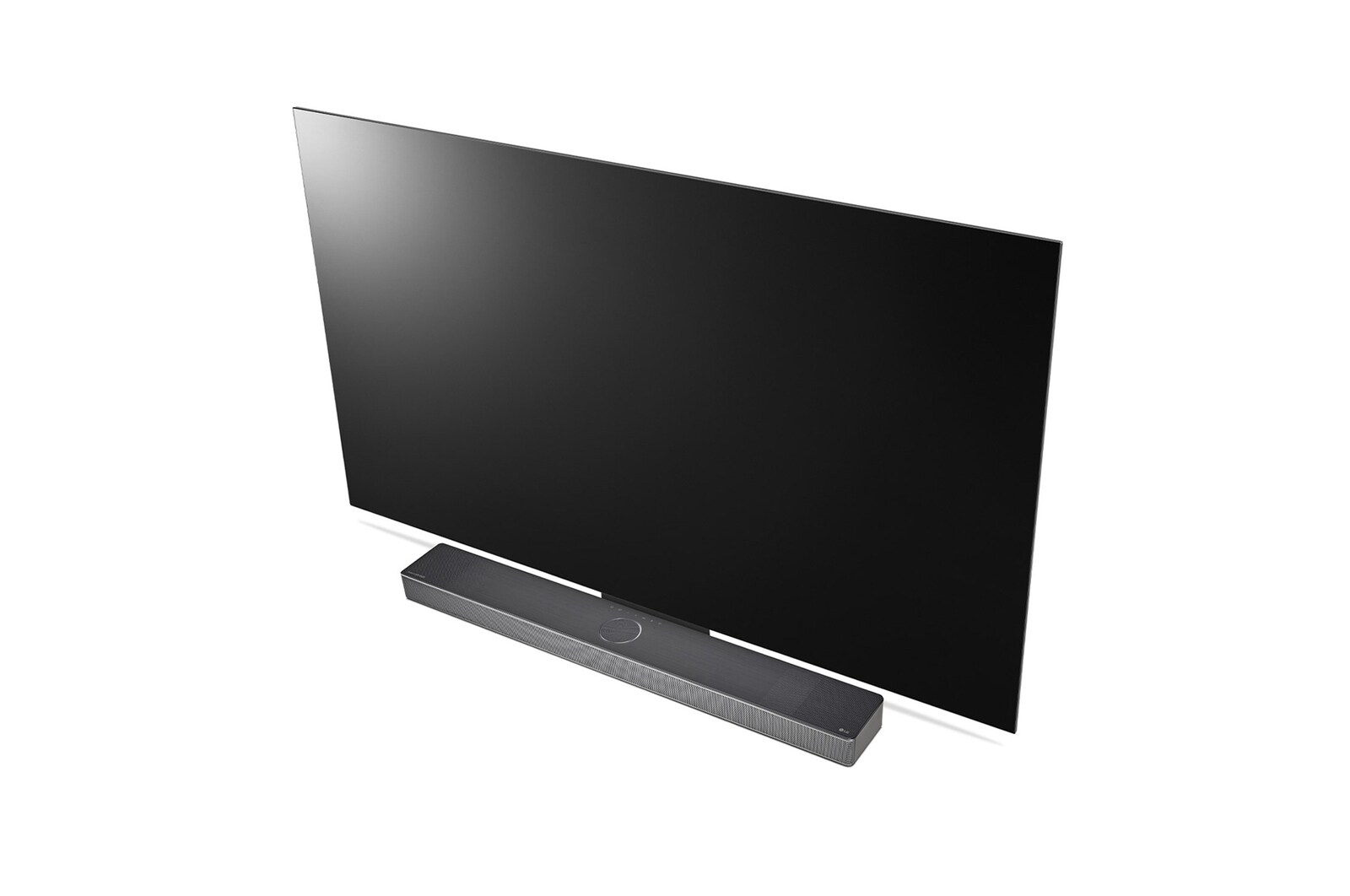 45 degree top view of LG TV and Sound Bar