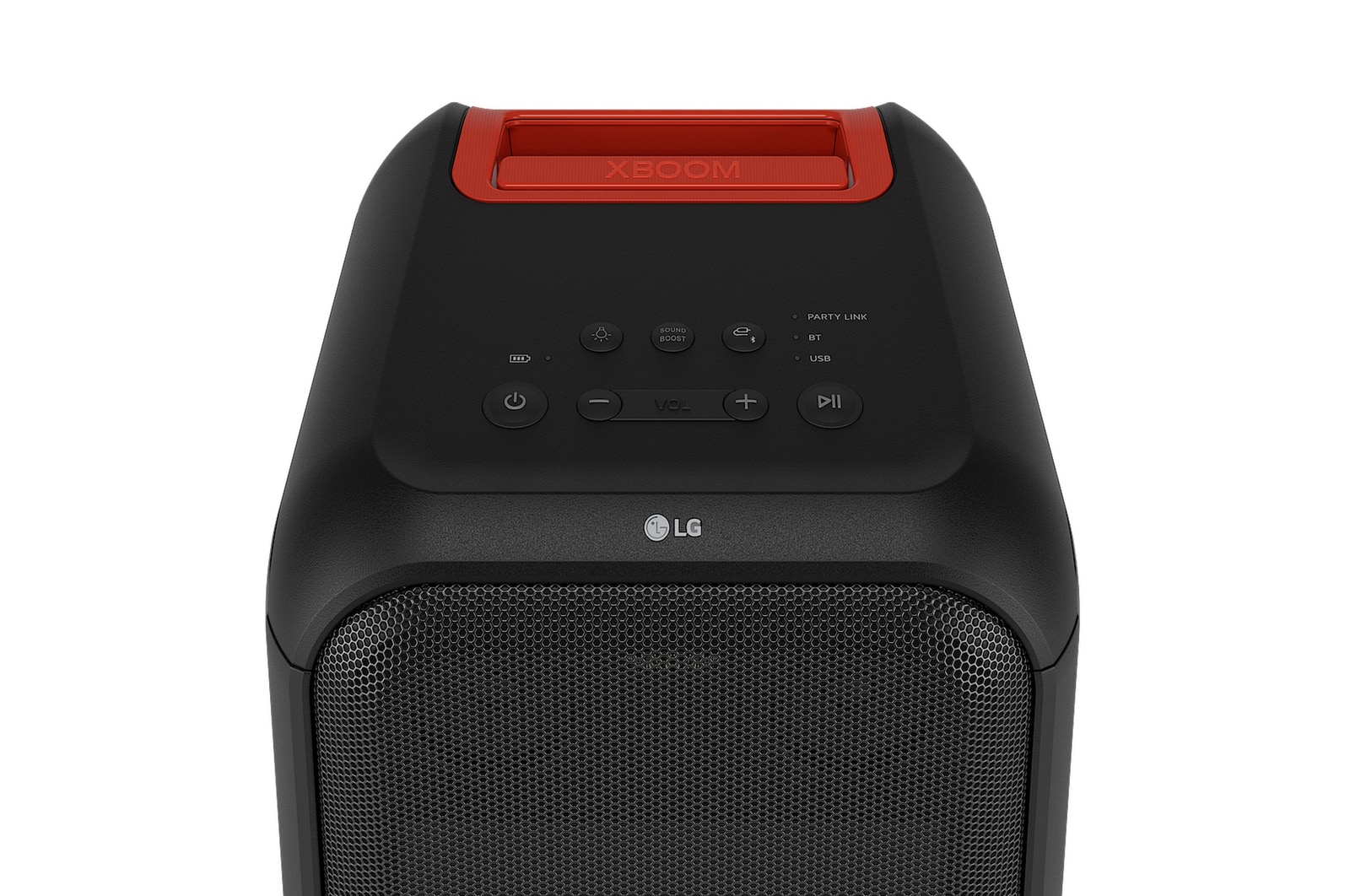 45-degree angle of top view. It shows buttons and LG logo.