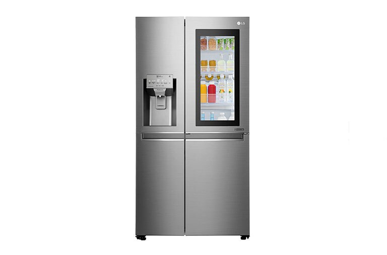 Front view of Kulkas Side by Side 668L gross / 624L nett InstaView Door-in-Door™ dengan Inverter Linear Compressor dan Wadah Pembuat Es Ramping, ThinQ™ dengan WiFi - Noble Steel GC-X247CKAV