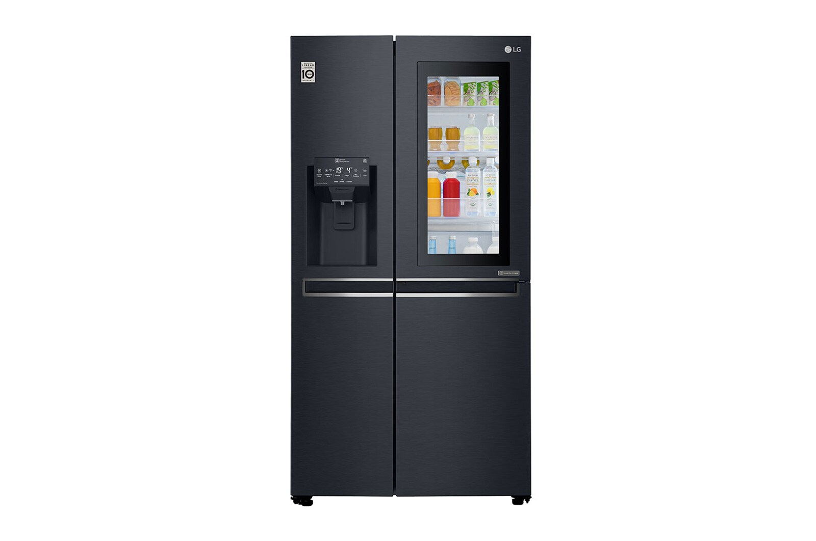 Front view of Kulkas Side by Side 668L gross / 601L nett InstaView Door-in-Door™ Inverter Linear Compressor dan Rak Wine, ThinQ™ dengan WiFi - Hitam Matte GC-X247CQAV