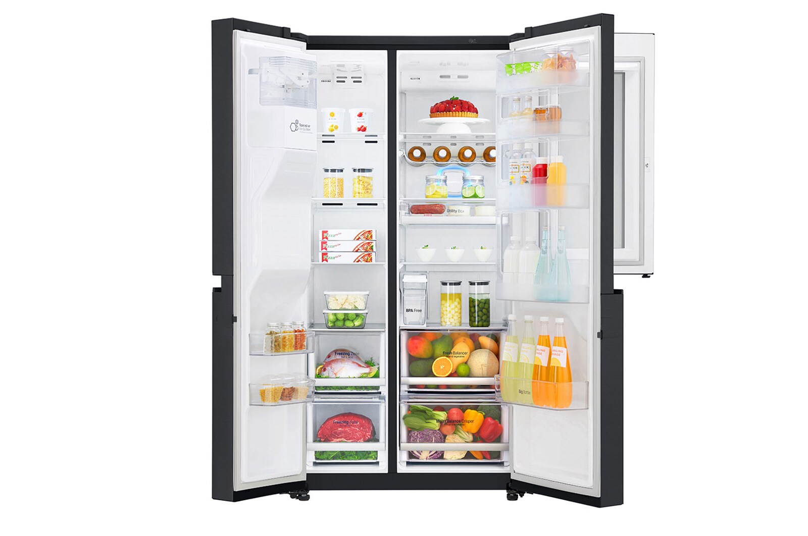 LG Kulkas Side by Side 668L gross / 601L nett InstaView Door-in-Door™ Inverter Linear Compressor dan Rak Wine, ThinQ™ dengan WiFi - Hitam Matte, GC-X247CQAV
