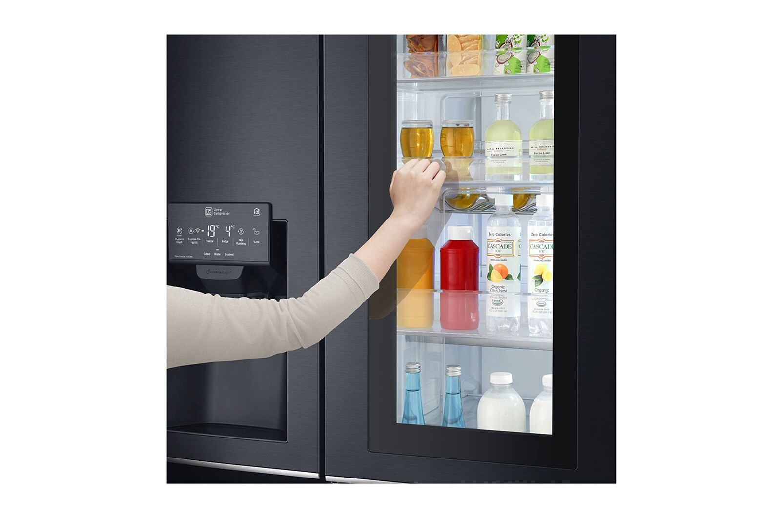 LG Kulkas Side by Side 668L gross / 601L nett InstaView Door-in-Door™ Inverter Linear Compressor dan Rak Wine, ThinQ™ dengan WiFi - Hitam Matte, GC-X247CQAV