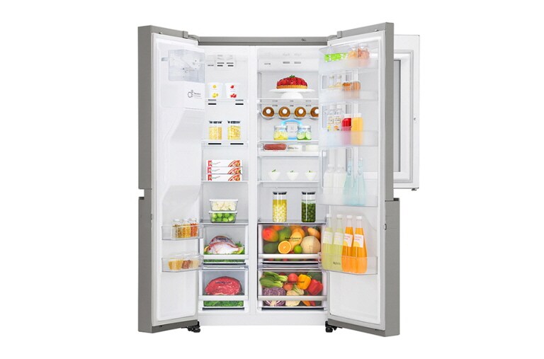 LG Kulkas Side by Side 668L gross / 624L nett InstaView Door-in-Door™ dengan Inverter Linear Compressor dan Wadah Pembuat Es Ramping, ThinQ™ dengan WiFi - Noble Steel, GC-X247CKAV