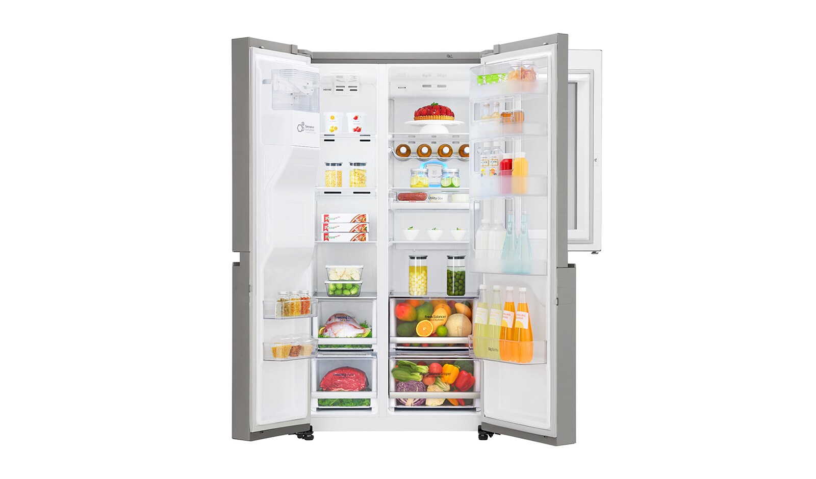 LG Kulkas Side by Side 668L gross / 624L nett InstaView Door-in-Door™ dengan Inverter Linear Compressor dan Wadah Pembuat Es Ramping, ThinQ™ dengan WiFi - Noble Steel, GC-X247CKAV