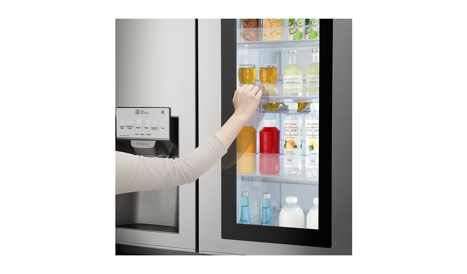 LG Kulkas Side by Side 668L gross / 624L nett InstaView Door-in-Door™ dengan Inverter Linear Compressor dan Wadah Pembuat Es Ramping, ThinQ™ dengan WiFi - Noble Steel, GC-X247CKAV