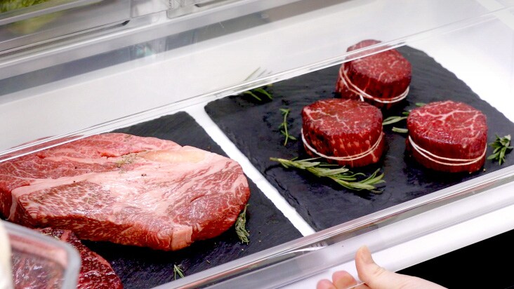 Kulkas multi door LG dengan fitur konverter segar, menampilkan pengaturan kontrol suhu untuk menyimpan daging, ikan, dan sayuran agar tetap segar.