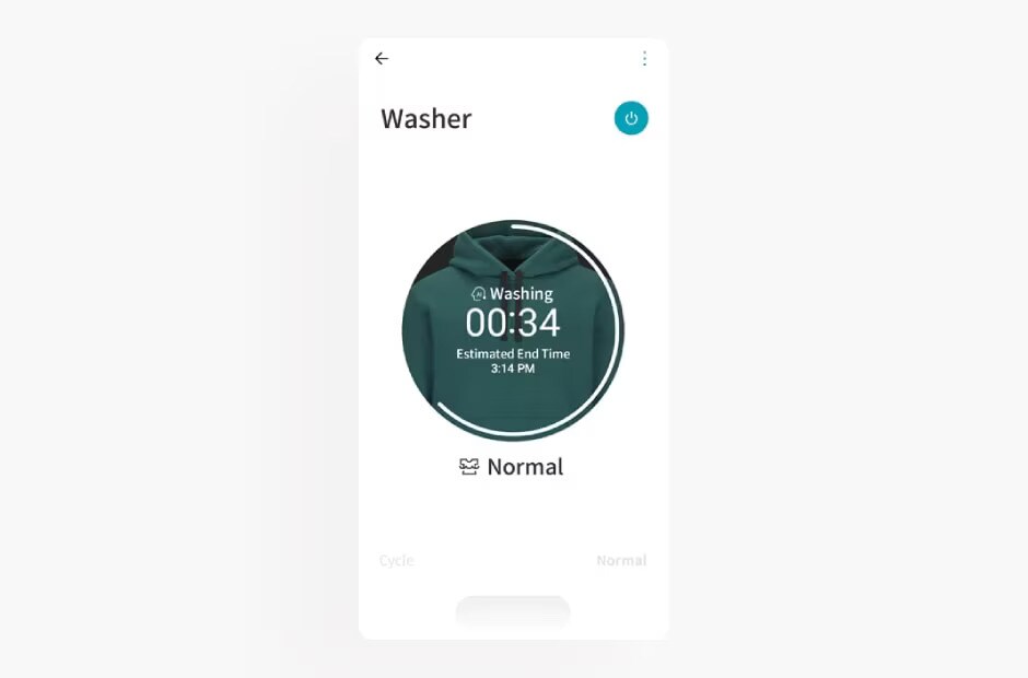 Image shows the washer screen in the LG ThinQ app