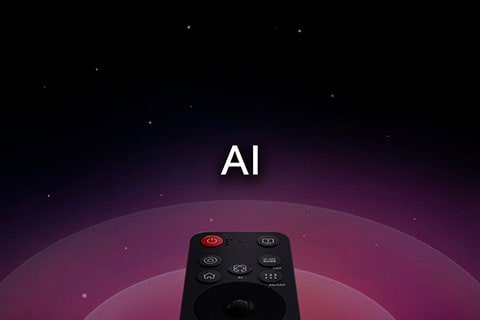 An angled view of LG OLED G3 on the wall of a city-view apartment with a Soundbar below.