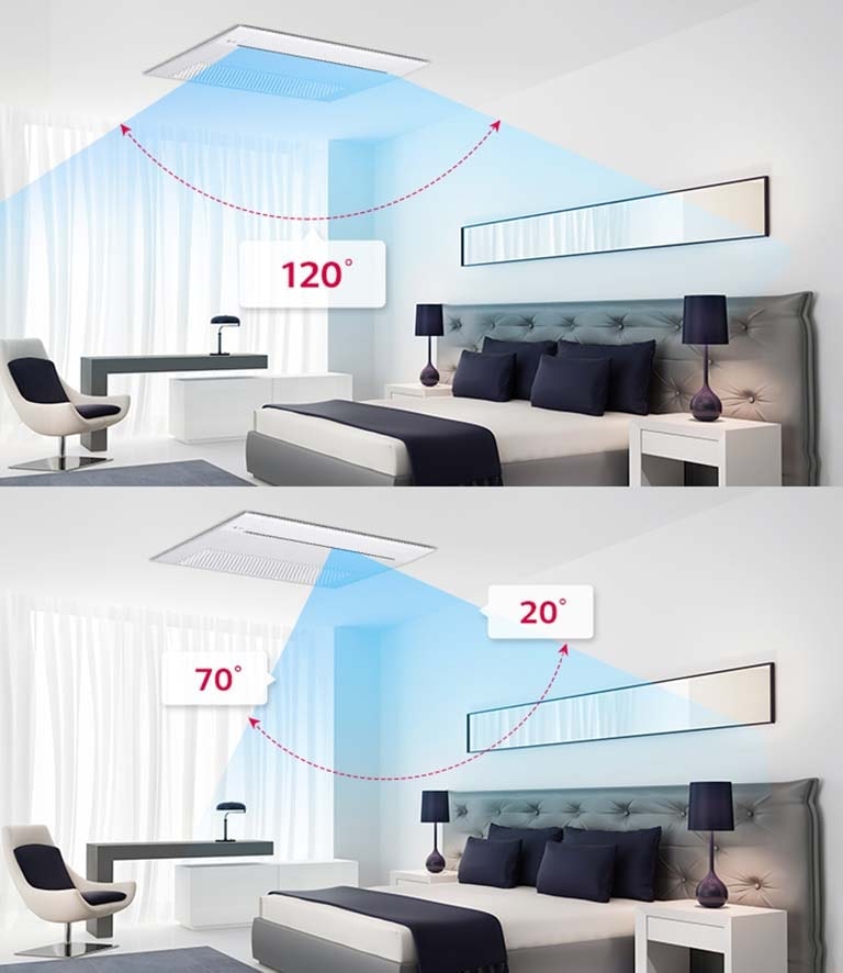 There are 6 different steps to control air flow direction with 1 way cassette. It also has the vane for auto swing that moves between left and right sides for up to 120 degrees.