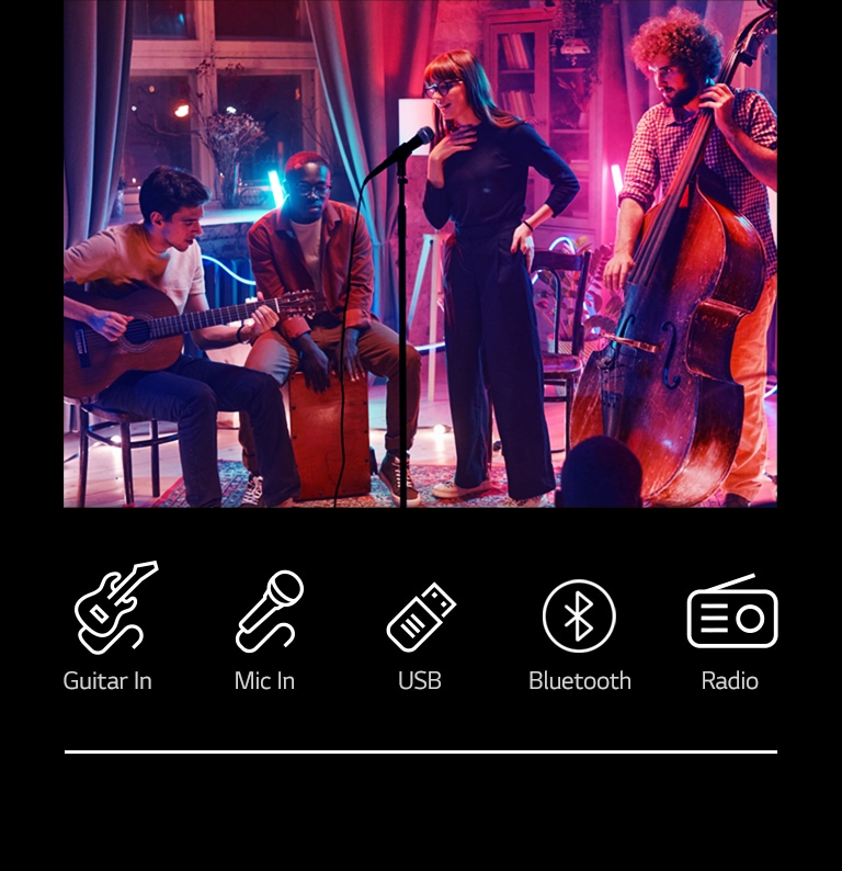 LG RNC7 A concert scene. Connectivity icons are shown below the image.