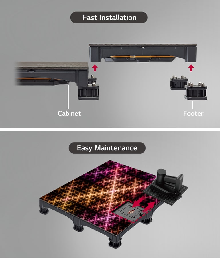 It is easy to install LFCG by simply fixing the cabinet with the footer, and the magnets attached to the LED module allow for easy maintenance with the screen on.