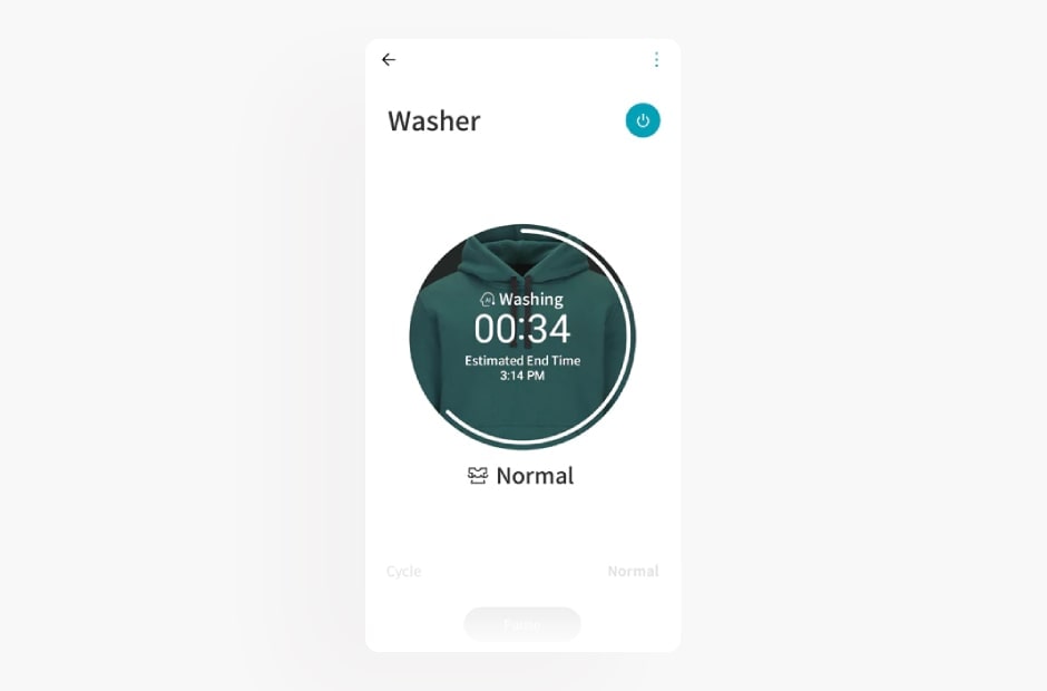  Image shows the washer screen in the LG ThinQ app