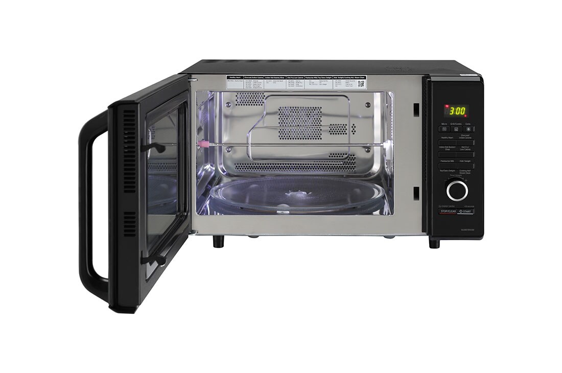 LG 28 L Charcoal Convection Microwave Oven with 301 Auto Cook Menu, Motorised Rotisserie, Floral Black, MJ2887BWUM