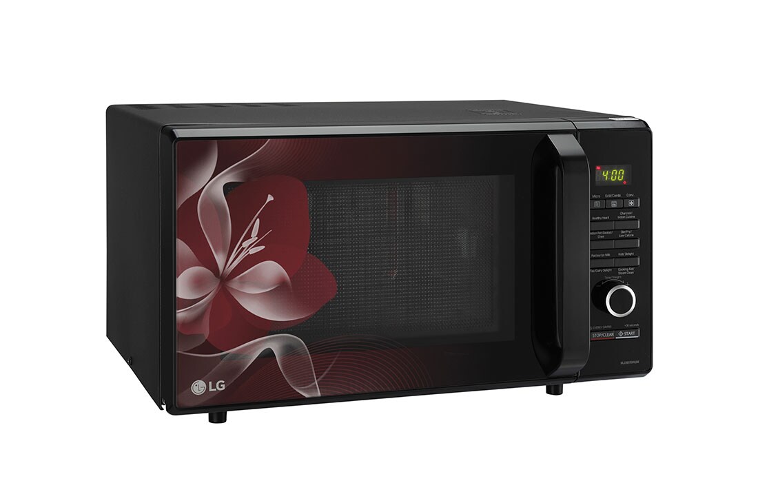 LG 28 L Charcoal Convection Microwave Oven with 301 Auto Cook Menu, Motorised Rotisserie, Floral Black, MJ2887BWUM