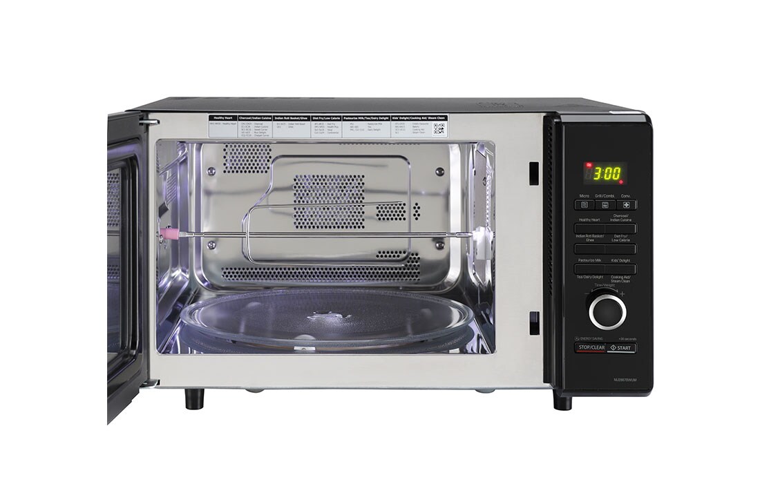 LG 28 L Charcoal Convection Microwave Oven with 301 Auto Cook Menu, Motorised Rotisserie, Floral Black, MJ2887BWUM