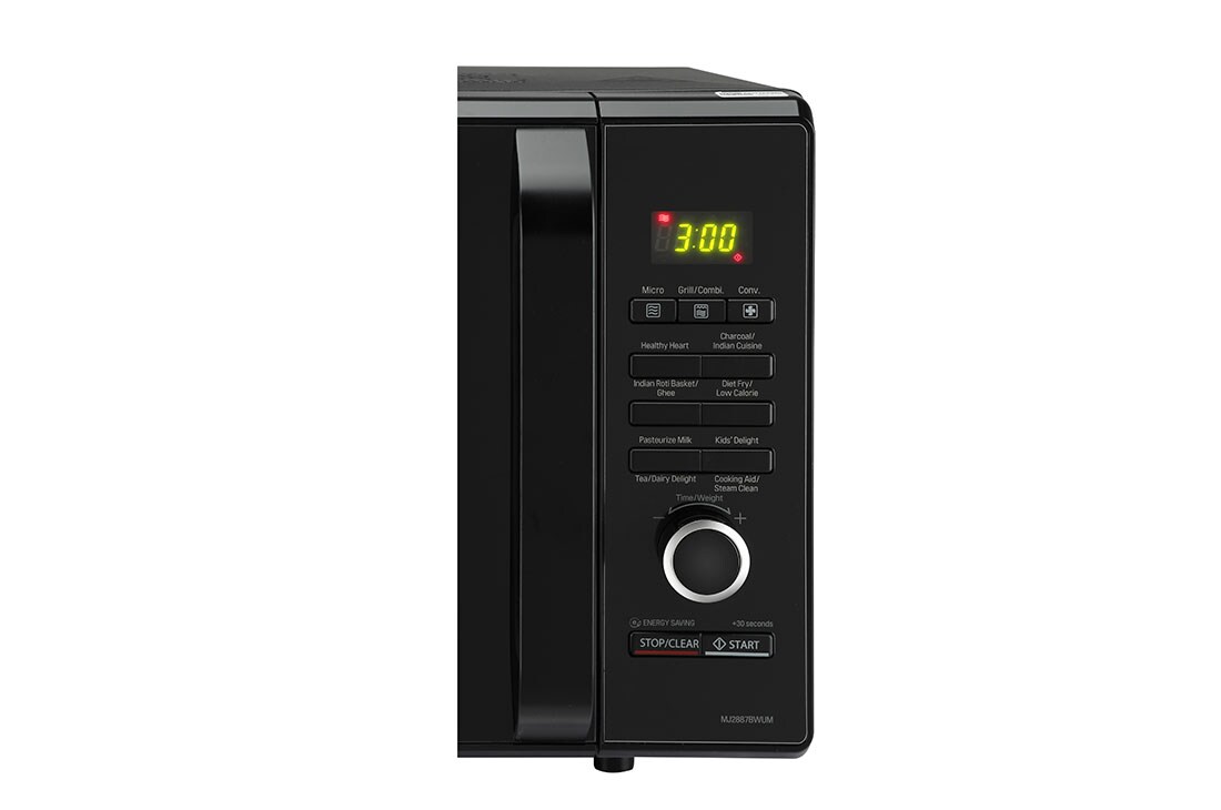 LG 28 L Charcoal Convection Microwave Oven with 301 Auto Cook Menu, Motorised Rotisserie, Floral Black, MJ2887BWUM