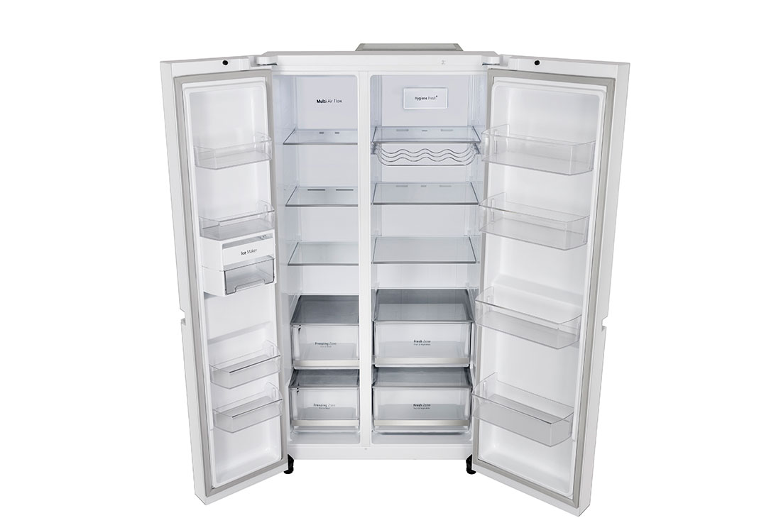 LG 650L Side by Side Refrigerator, Wi-Fi Convertible, DoorCooling+™, Premium Glass Door, Linen White Finish, 3 Star, GL-B257DLW3