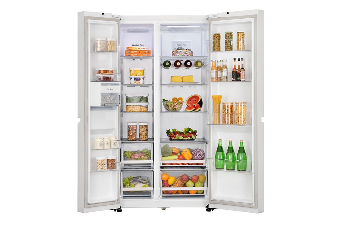 LG 650L Side by Side Refrigerator, Wi-Fi Convertible, DoorCooling+™, Premium Glass Door, Linen White Finish, 3 Star, GL-B257DLW3