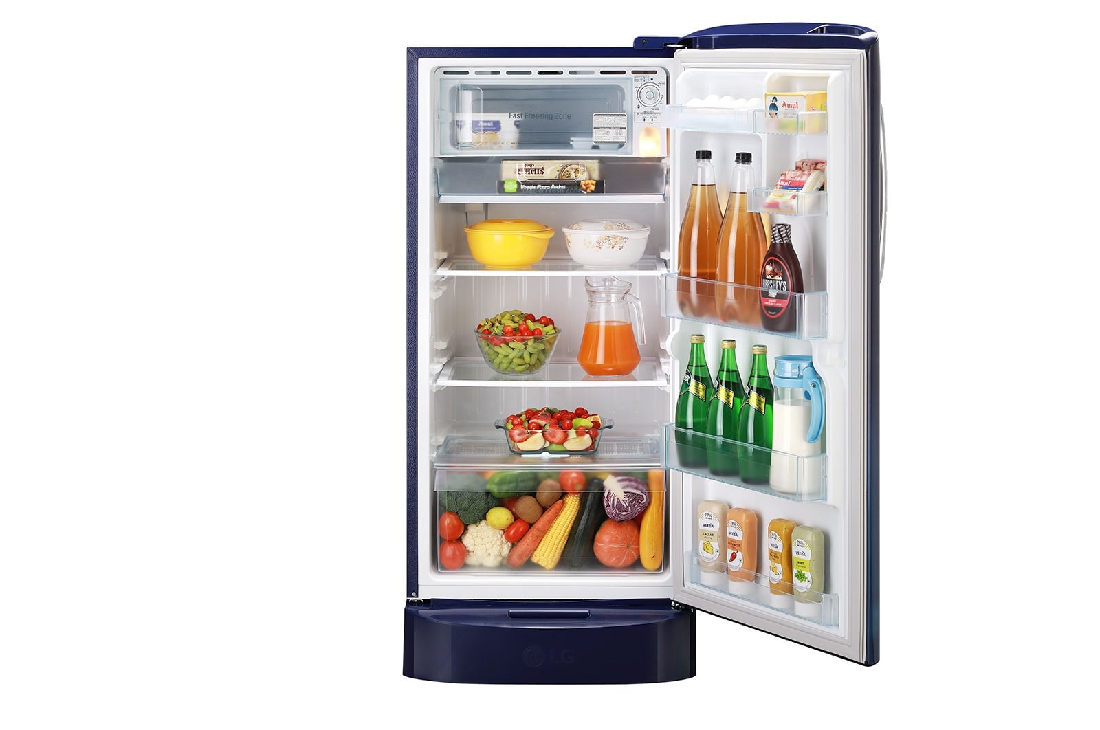 LG 205L, 4 Star, Smart Inverter Compressor, Smart Connect, With Base Stand Drawer, Blue Charm Finish, Direct Cool Single Door Refrigerator, GL-D221ABCY