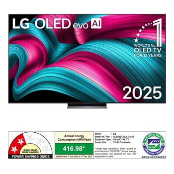 Slightly angled view of LG OLED evo AI C5 4K Smart TV.