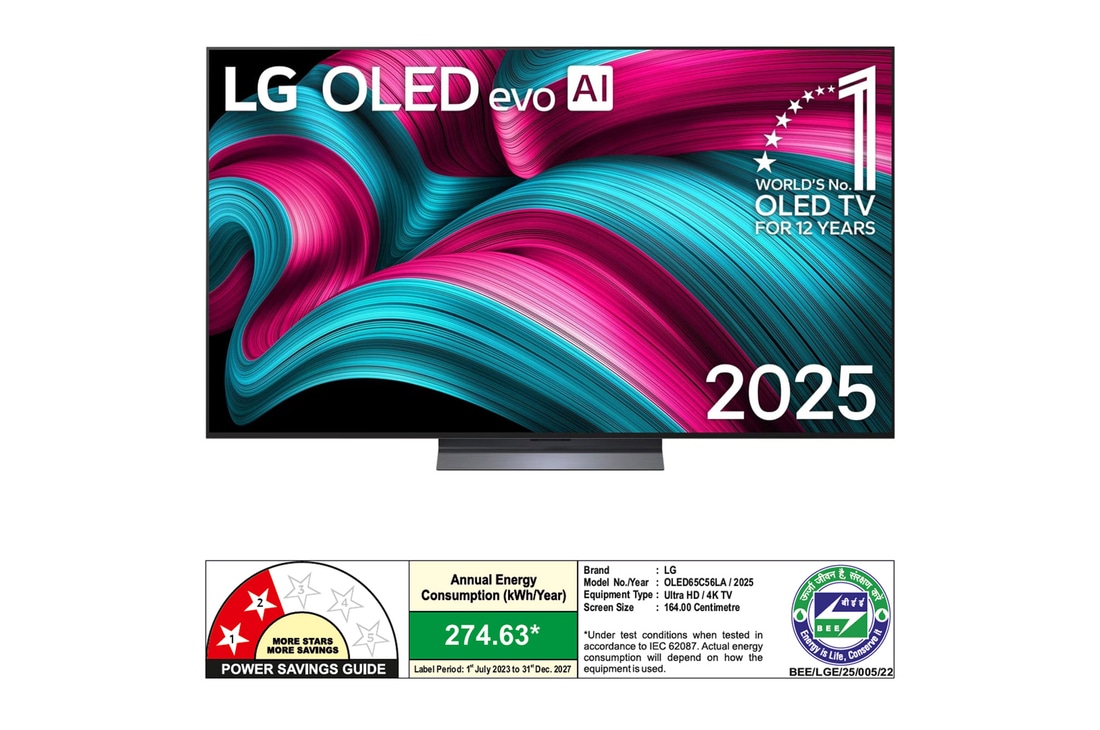 Slightly angled view of LG OLED evo AI C5 4K Smart TV.